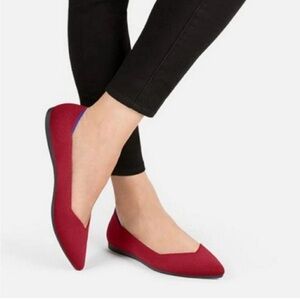Rothy’s Pointed Toe Flat Shoe Cherry Red RETIRED Authentic Sz 8 Minimalist Prepp